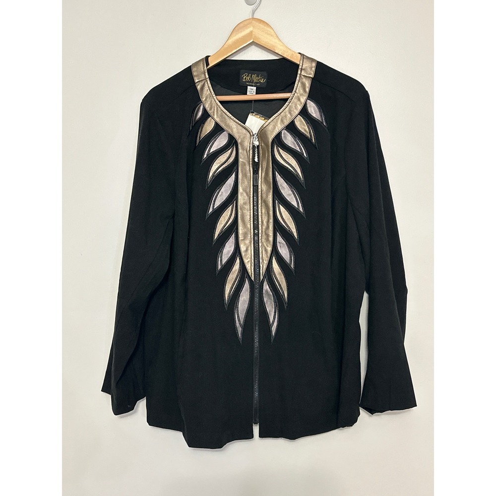Bob Mackie Wearable Art Metallic Leaf Jacket Artsy Designer Glam Womens 3X